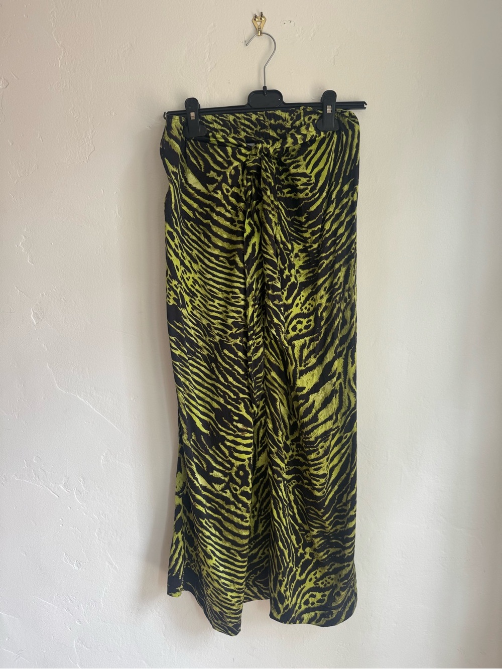 Ganni Black and Lime Green Animal-Print Maxi Skirt